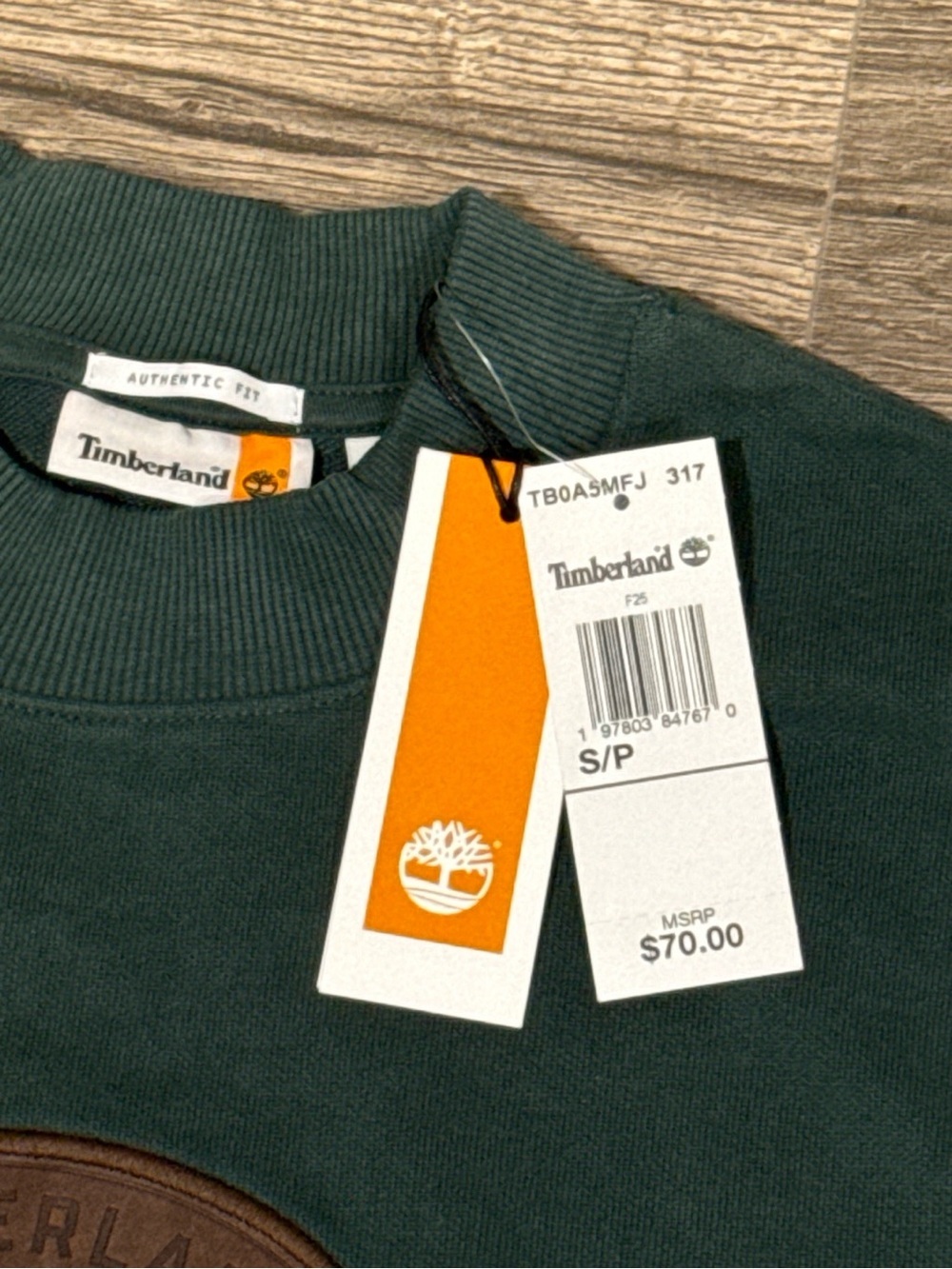 NWT Timberland Authentic Fit Green Crewneck Sweatshirt Small Organic Cotton $70 - Picture 4 of 16
